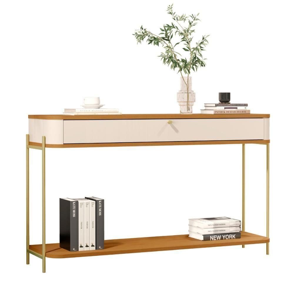 Aparador De Sala Aparador Para Sala Buffet 1 Gaveta - Off White Nature Dourado