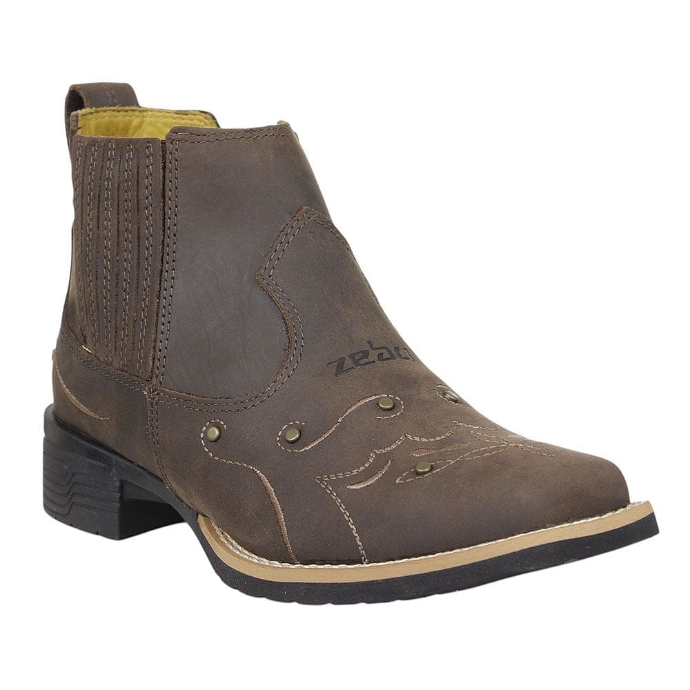 Botina Feminina Marrom Bico Quadrado Zebu 37969