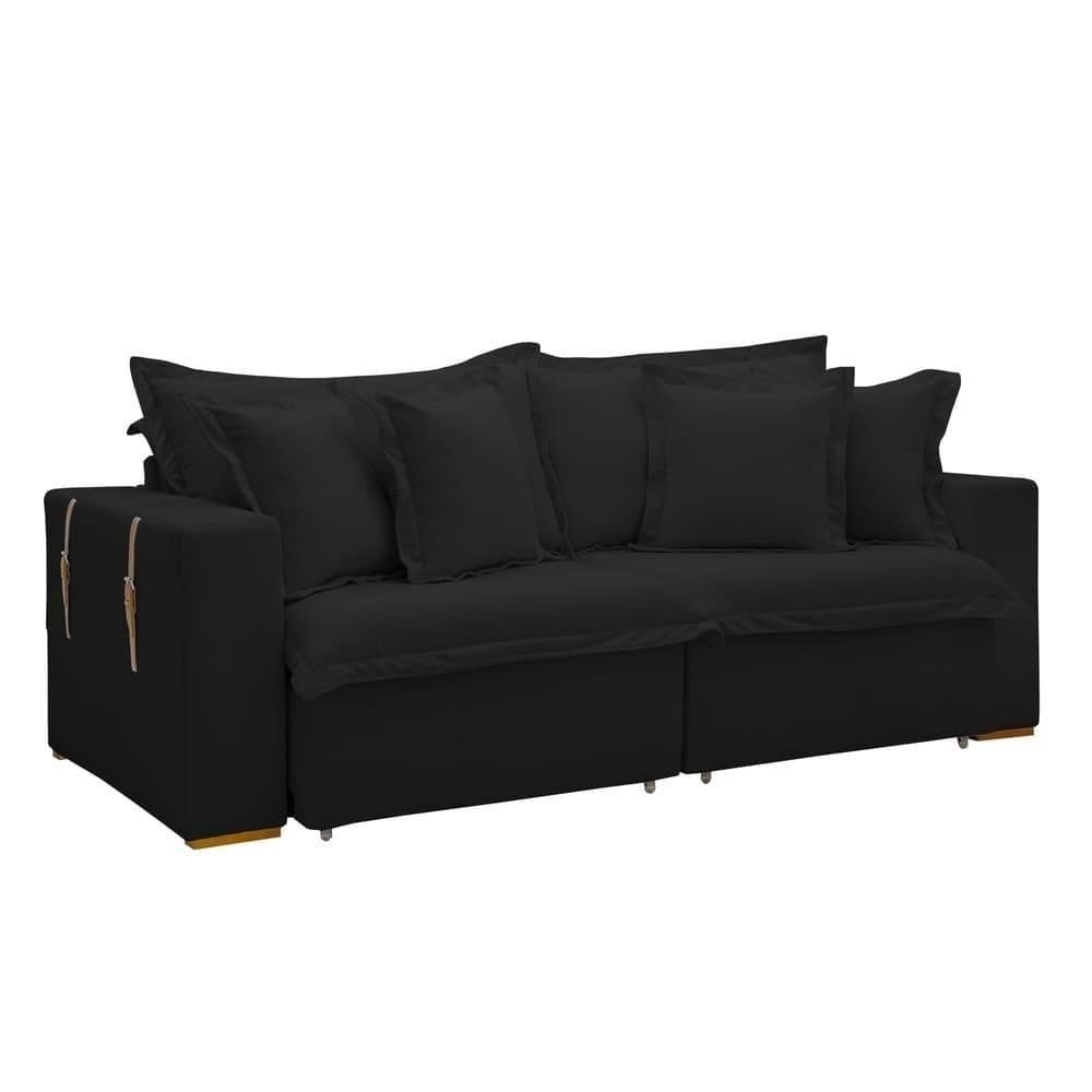 Sofá Cama Retrátil E Reclinável Arizona Veludo Preto 2,20m