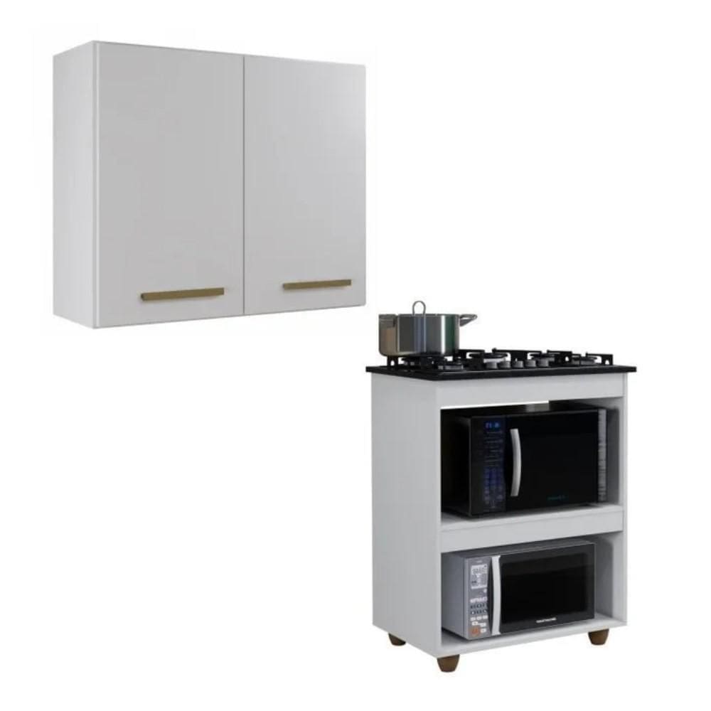 Conjunto Armário Aéreo 2 Portas E Balcão Para Cooktop 5 Bocas Branco