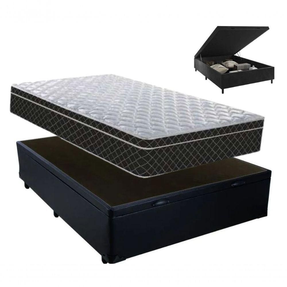 Cama Box Baú Casal Preto + Colchão De Molas 1,38 X 1,88