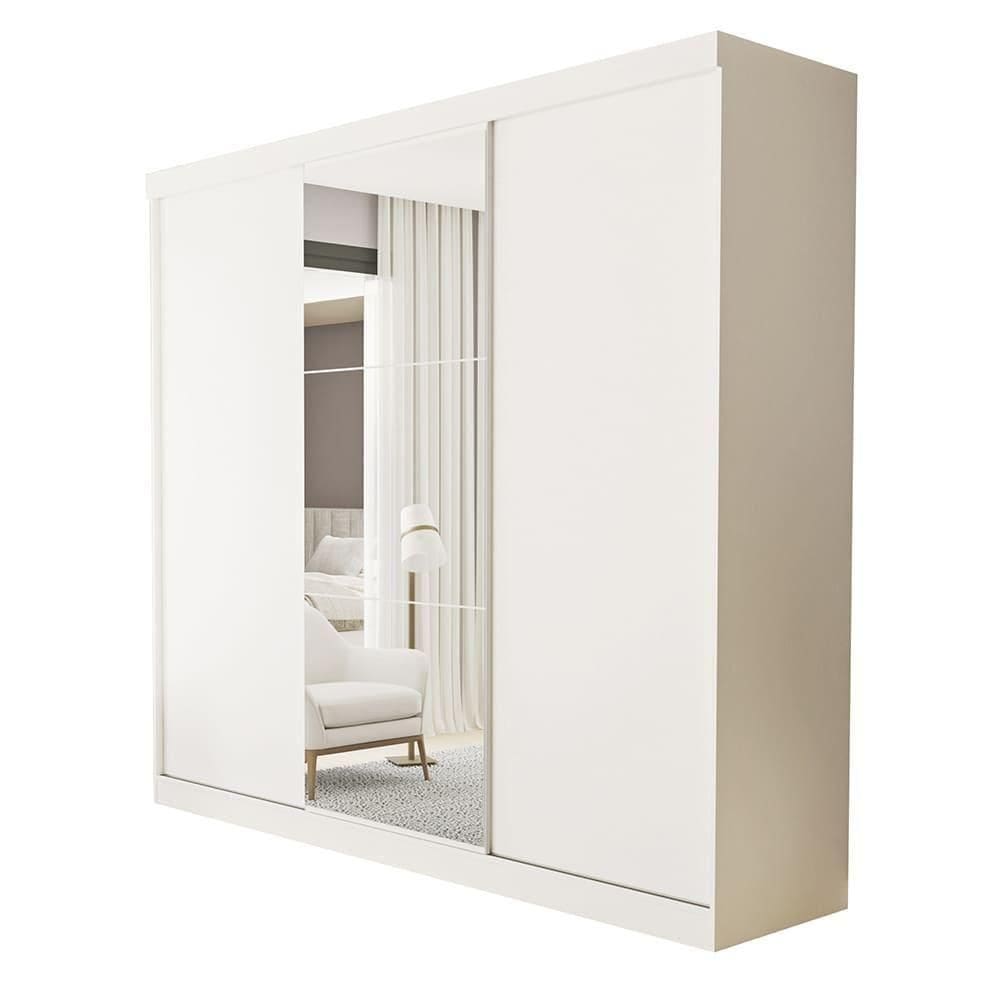 Guarda Roupa 3 Portas De Correr Com Espelho Central 4 Gavetas Barcelona Minastex Branco