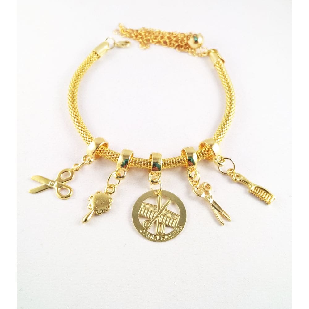 Pulseira Berloque Cabeleireiro Escova Pente Folheado 18k