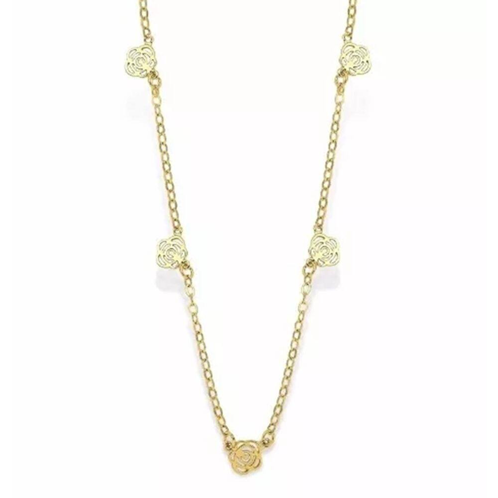 Colar Cordão Flores Rosas Festa Delicado Folheado 18k
