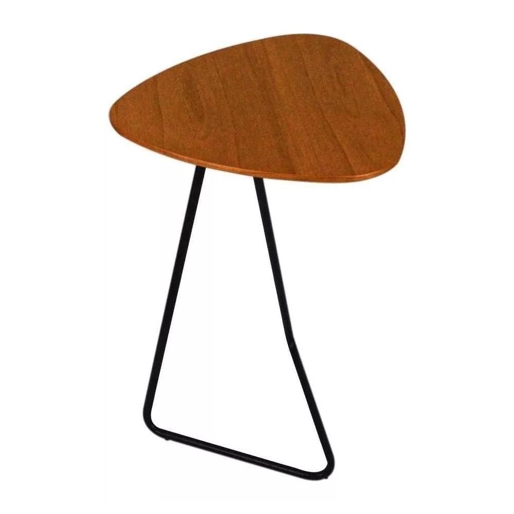 Mesa De Apoio Para Sofá Folha Castanho Base Em Metal Preto 68 Cm