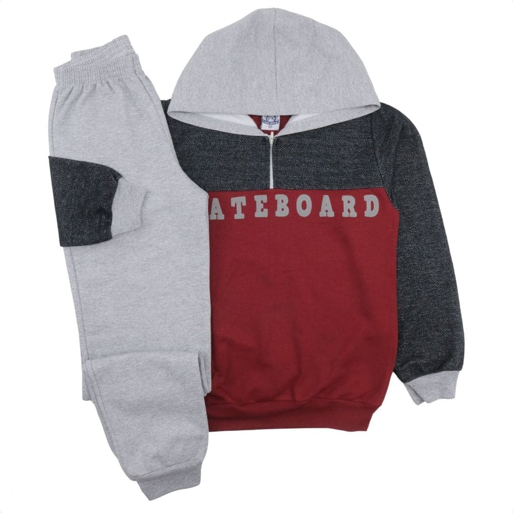 Conjunto Juvenil Moletom Flanelado Touca e Zíper Skateboard
