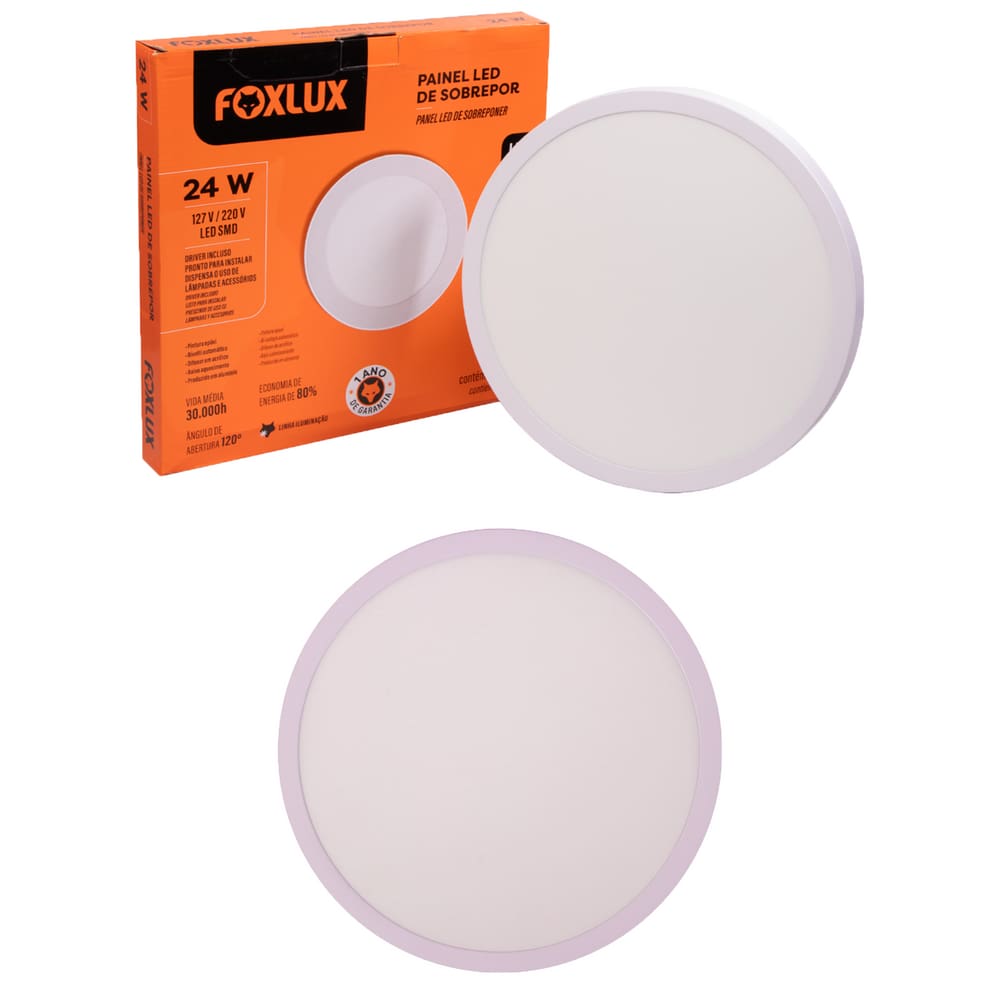Kit 2 Painel Led Redondo Sobrepor 24W 4000K Bivolt Foxlux