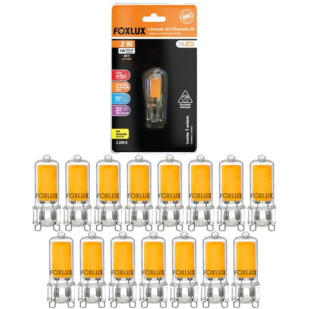Kit 16 Lampadas Filamento G9 Halopin 2W 220V Foxlux