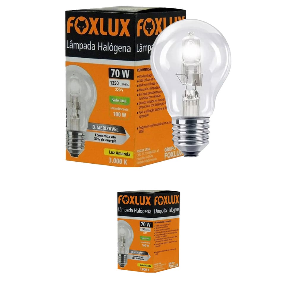 Kit 2 Lampada Halogena Classica 70W 220V Foxlux