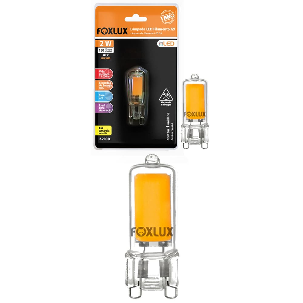 Kit 2 Lampada Filamento G9 Halopin 2W 127V Foxlux