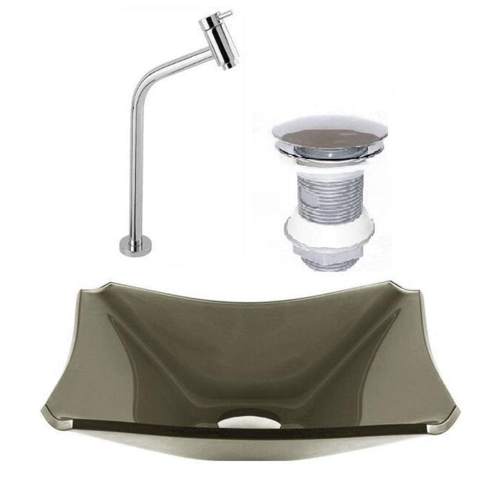 Cuba De Vidro Retangular 37Cm Ouro Válvula Torneira