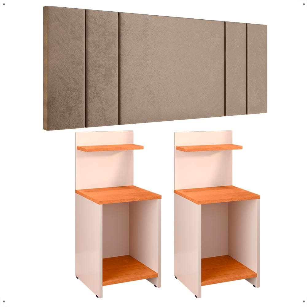 Jogo Quarto Completo 2 Mesas Cabeceira Pequena Mesinha Lateral Painel Suspenso Estofado Cama Box Casal 1,40 - Lojas RPM