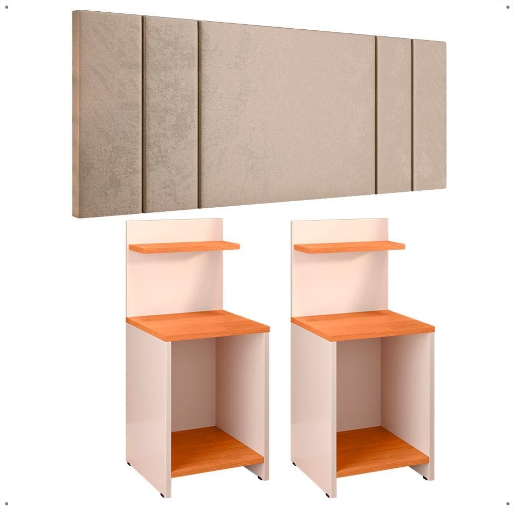 Jogo Quarto Completo 2 Mesas Cabeceira Pequena Mesinha Lateral Painel Suspenso Estofado Cama Box Casal 1,40 - Lojas RPM