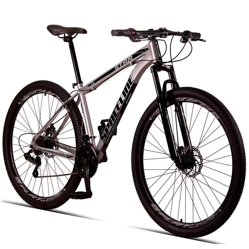 Bicicleta Aro 29 Spaceline Star 21 Marchas, Quadro de Alumínio e Freio a Disco - Prata/Preto