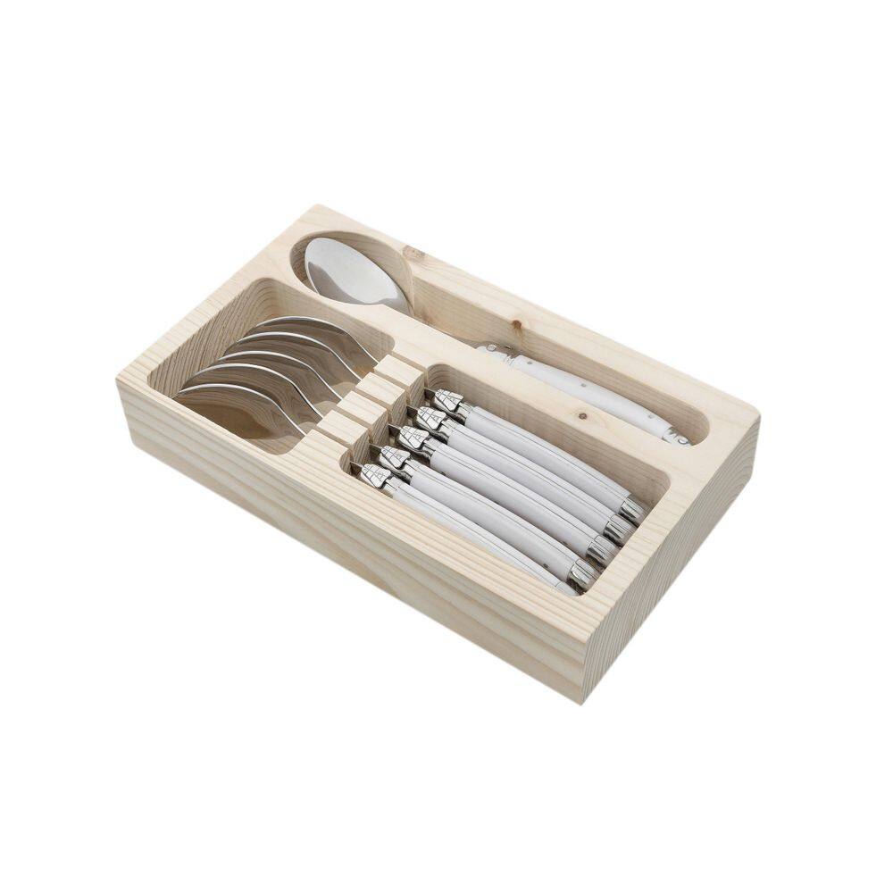 Conjunto 6 Colheres Laguiole Em Bandeja De Madeira Branco