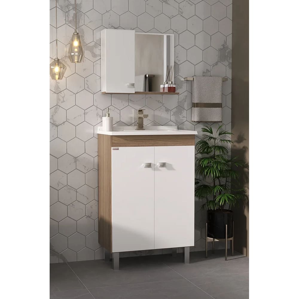 Conjunto de Banheiro Economico Nogal c/ Branco 60CM - Fabribam