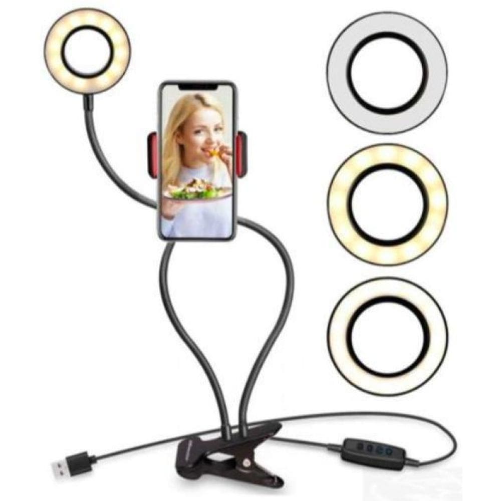 Iluminador Ring Light Suporte Articulado De Mesa Live Stream