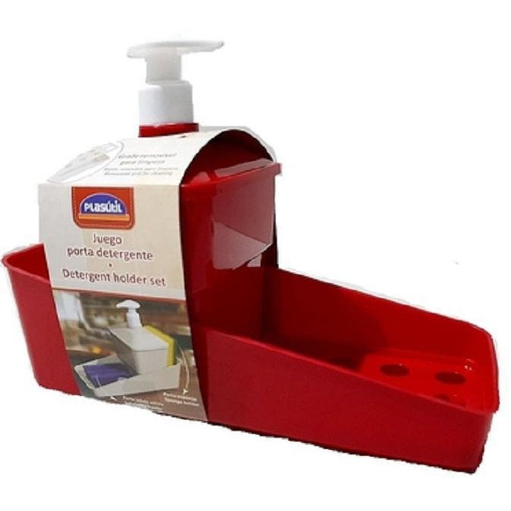 Porta Detergente Suporte Esponja Sabão Cozinha Vermelho
