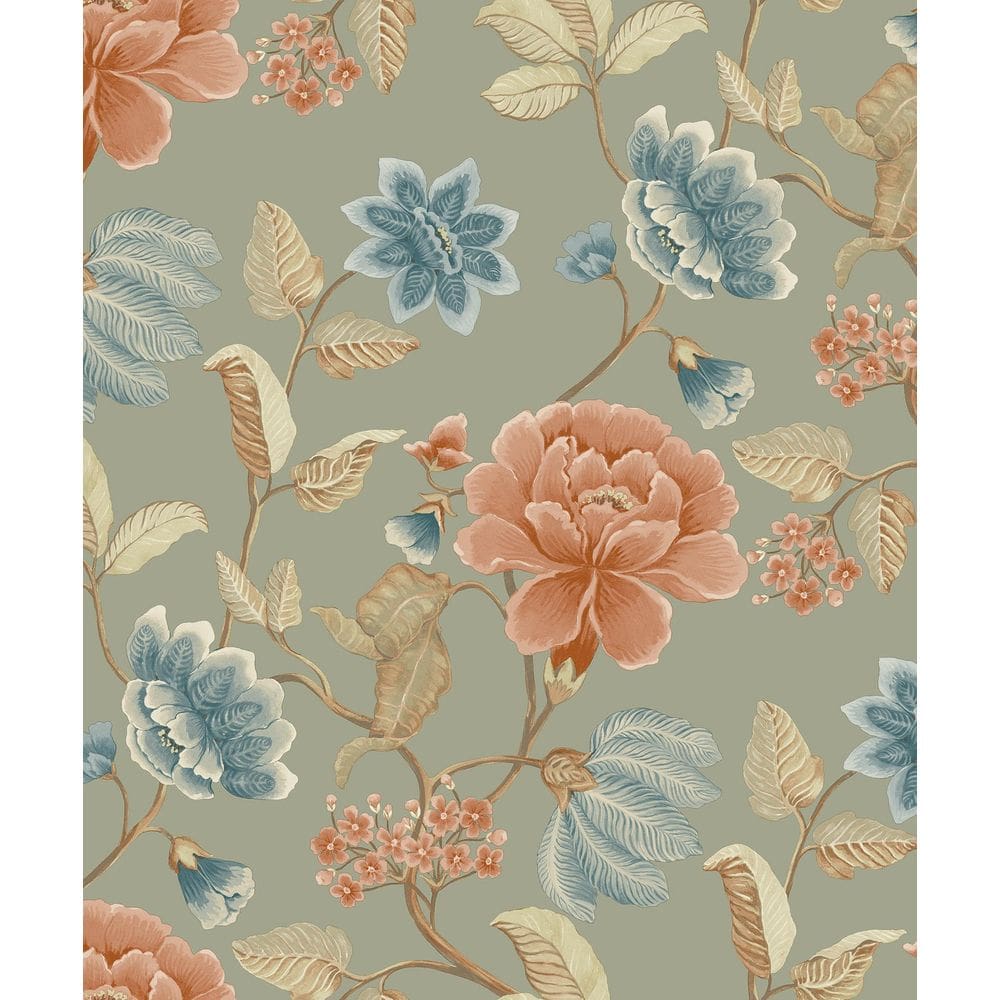 Papel De Parede Icon Floral Azul E Rosa Ic3103
