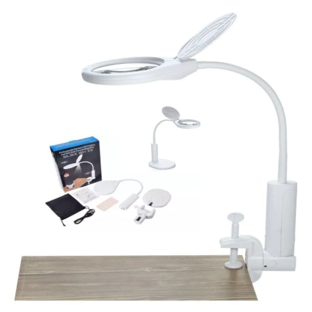 Lupa Led Profissional Mesa Bancada Estetica 2 Em 1 Clip Iluminacao Eletronica Lente De Aumento
