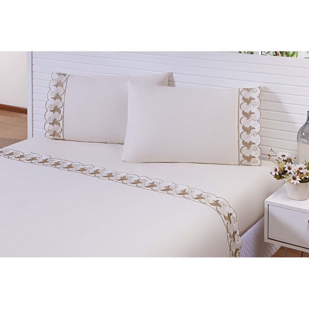 Jogo Lençol 4 Peças Viúva 120X203X30 200 Fios Bordado