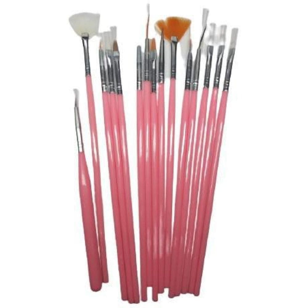 Kit Pincel 15 Pinceis Manicure Decoração Artística Rosa