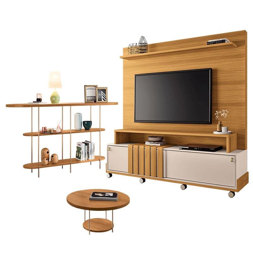 Estante Home Theater Bold Off White Cinamomo e Aparador Infinity e Mesa de Centro sky Cinamomo – HB Móveis