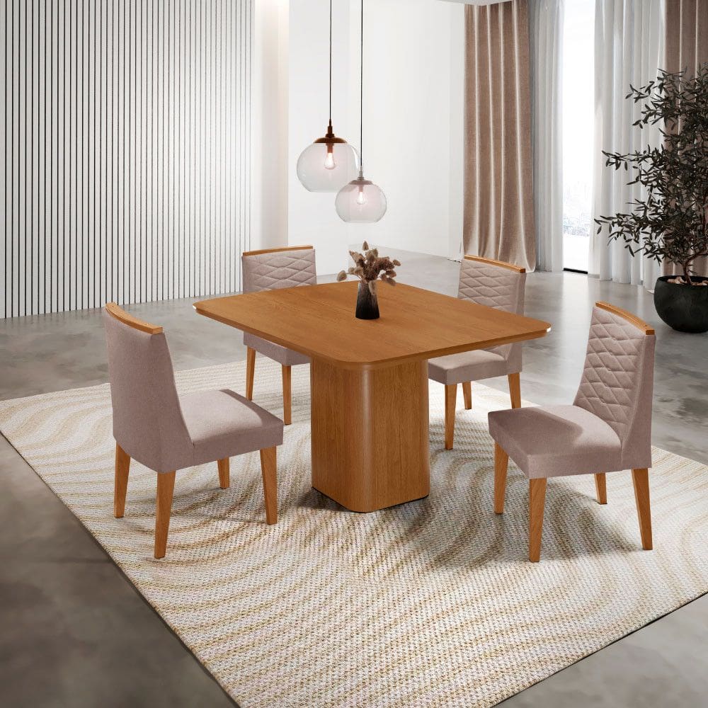 Mesa de Jantar Eloise 90cm Tampo MDF Laminado Canto Copo com 4 Cadeiras Eloise Moderna Mobília