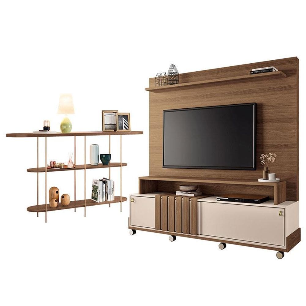 Estante Home Theater Bold Off White Castanho e Aparador Infinity Castanho – HB Móveis