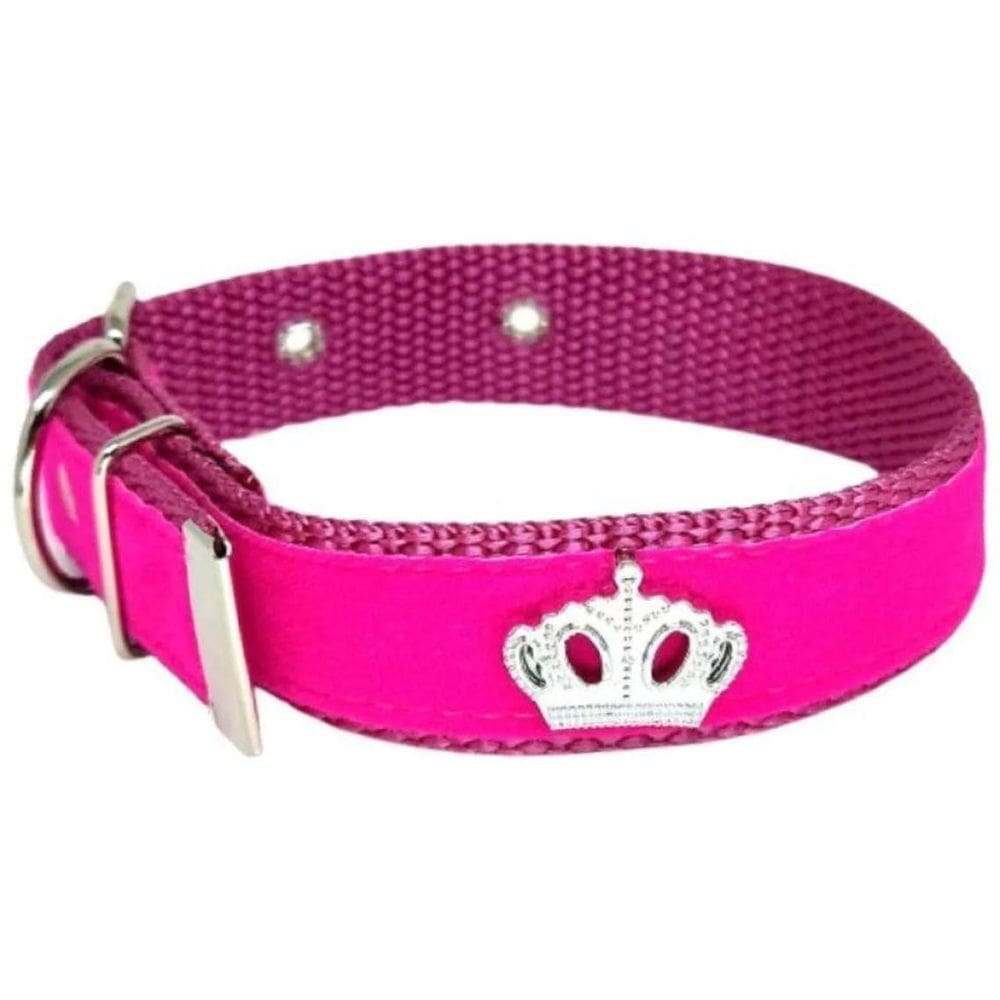 Coleira De Camurça Aplique 25Mm Cachorro Nicapet Rosa Nº 3