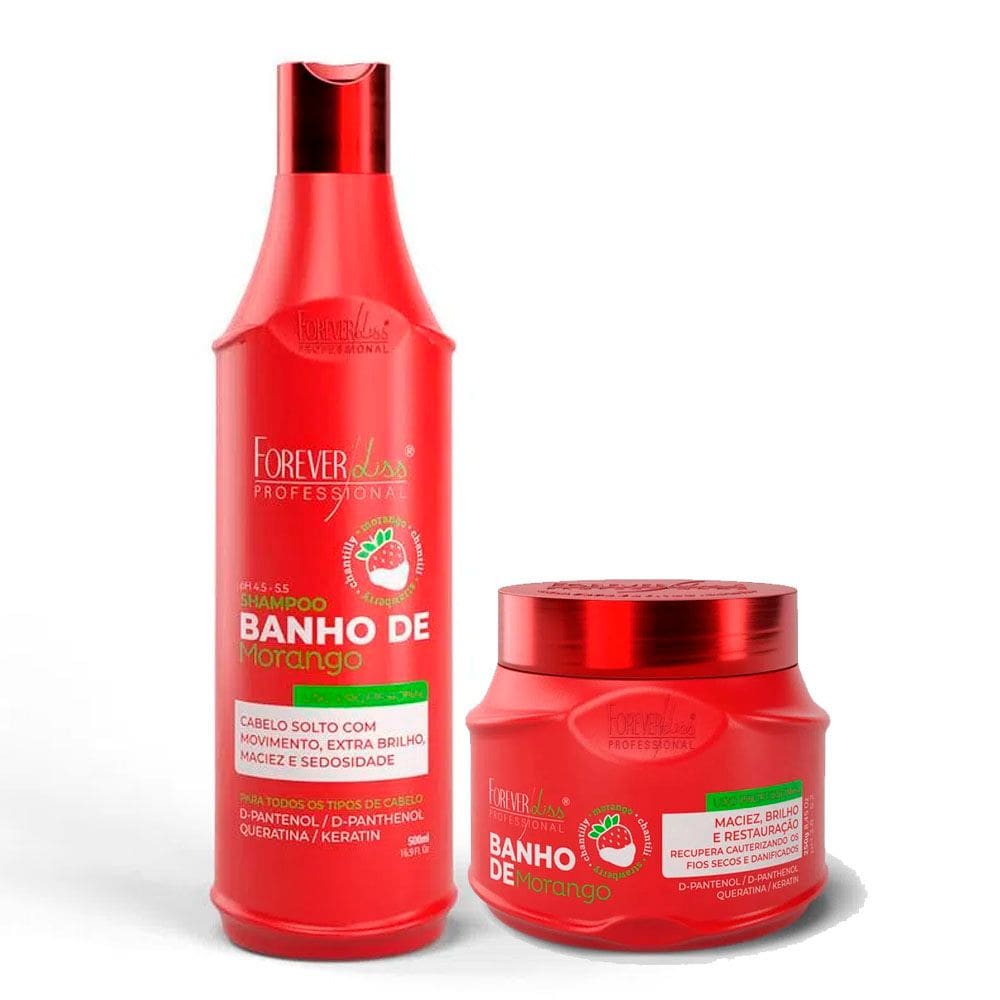 Kit Shampoo e Máscara Banho de Verniz Morango Forever Liss