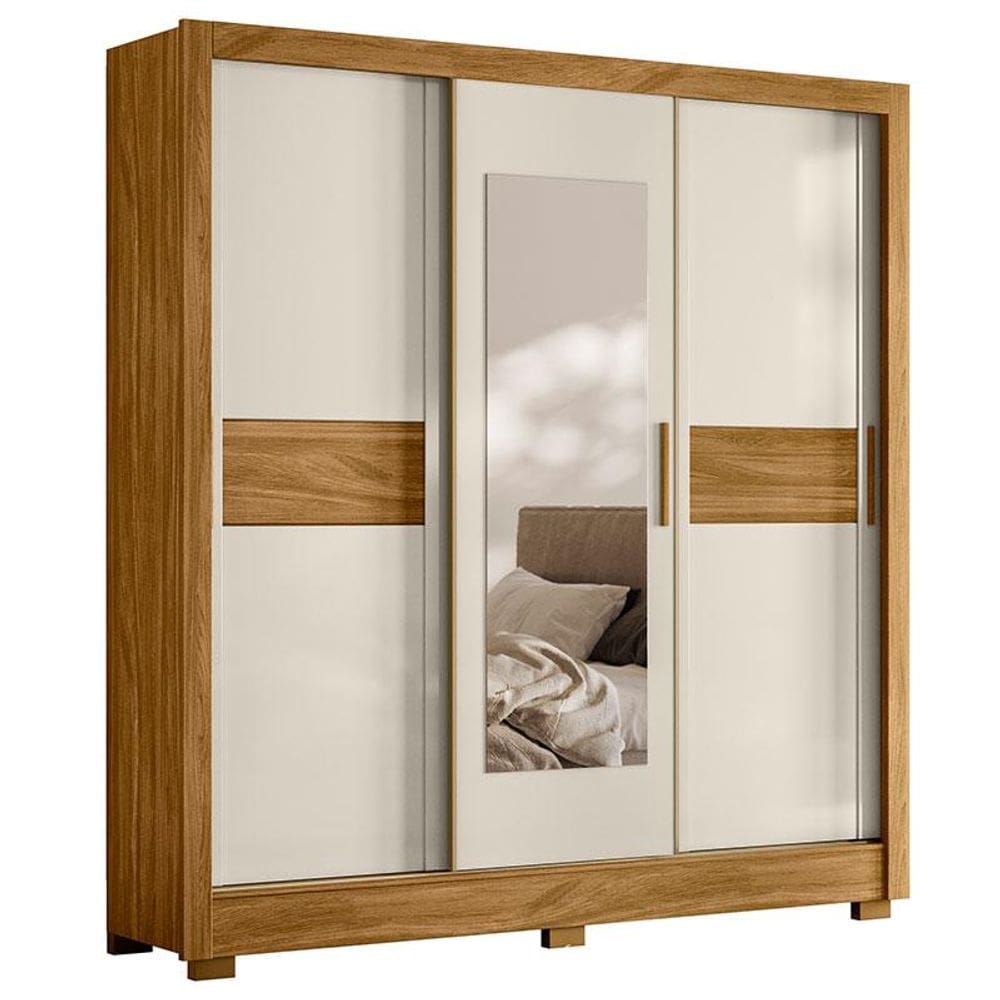 Guarda Roupa Casal Bahamas 3 Portas Freijó Off White com Espelho - Moval