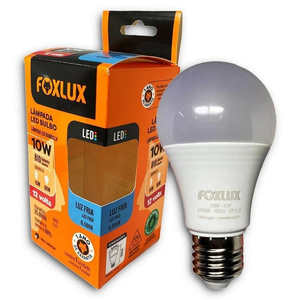 Lâmpada LED Bulbo A60 10W 12V 6500K Foxlux