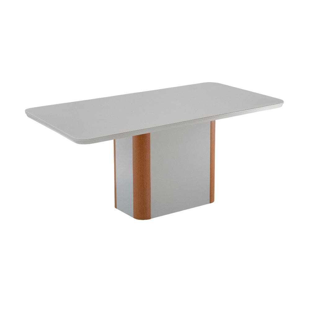 Mesa de Jantar Isadora 180cm Tampo MDF e Vidro Canto Copo Moderna Mobília