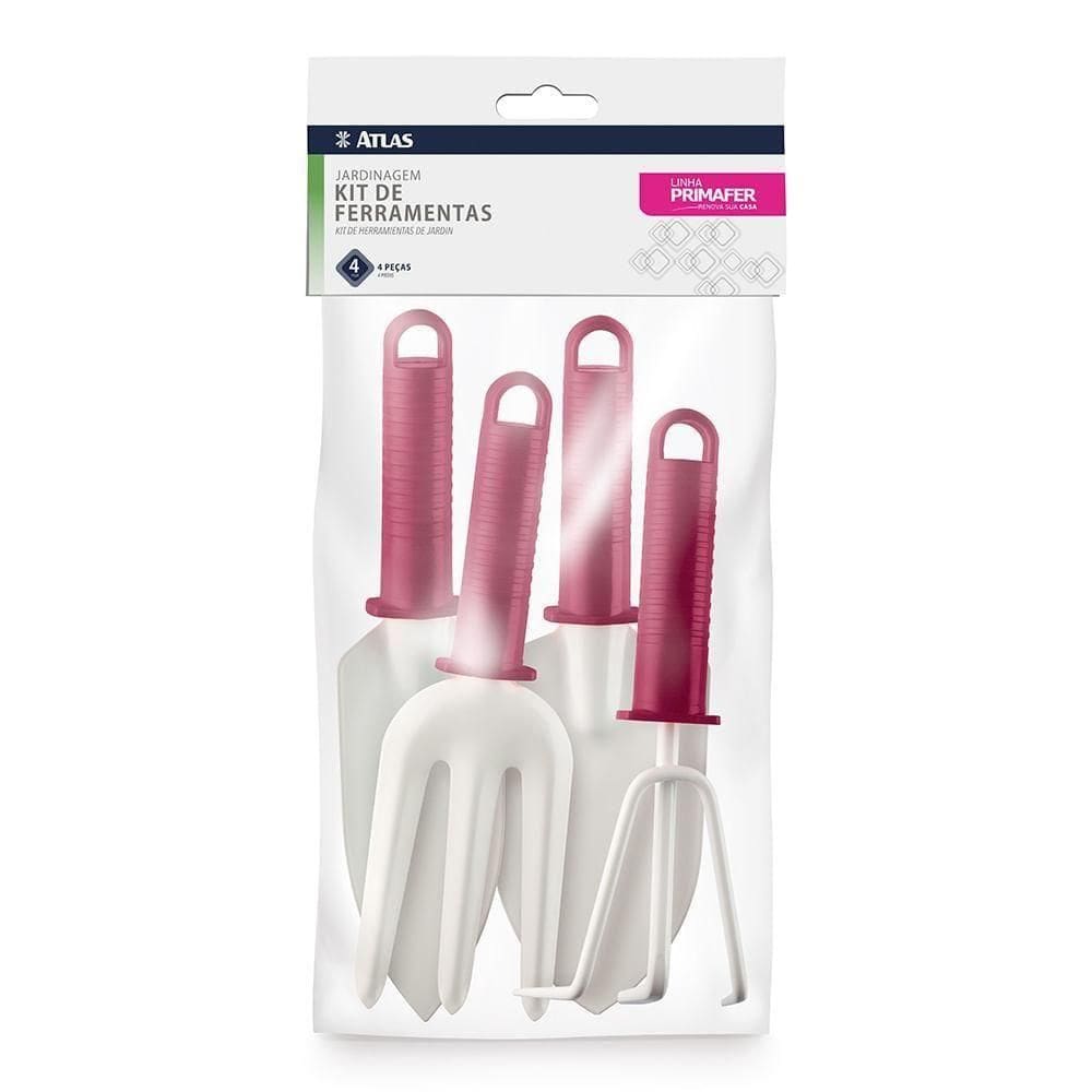 Kit Ferramentas De Jardim Plástico Bordô-branco Jardinar Atlas 4 Peças