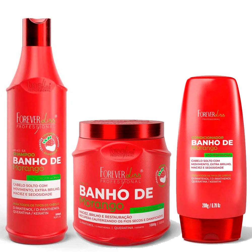 Kit Banho de Verniz Morango Brilho Forever Liss