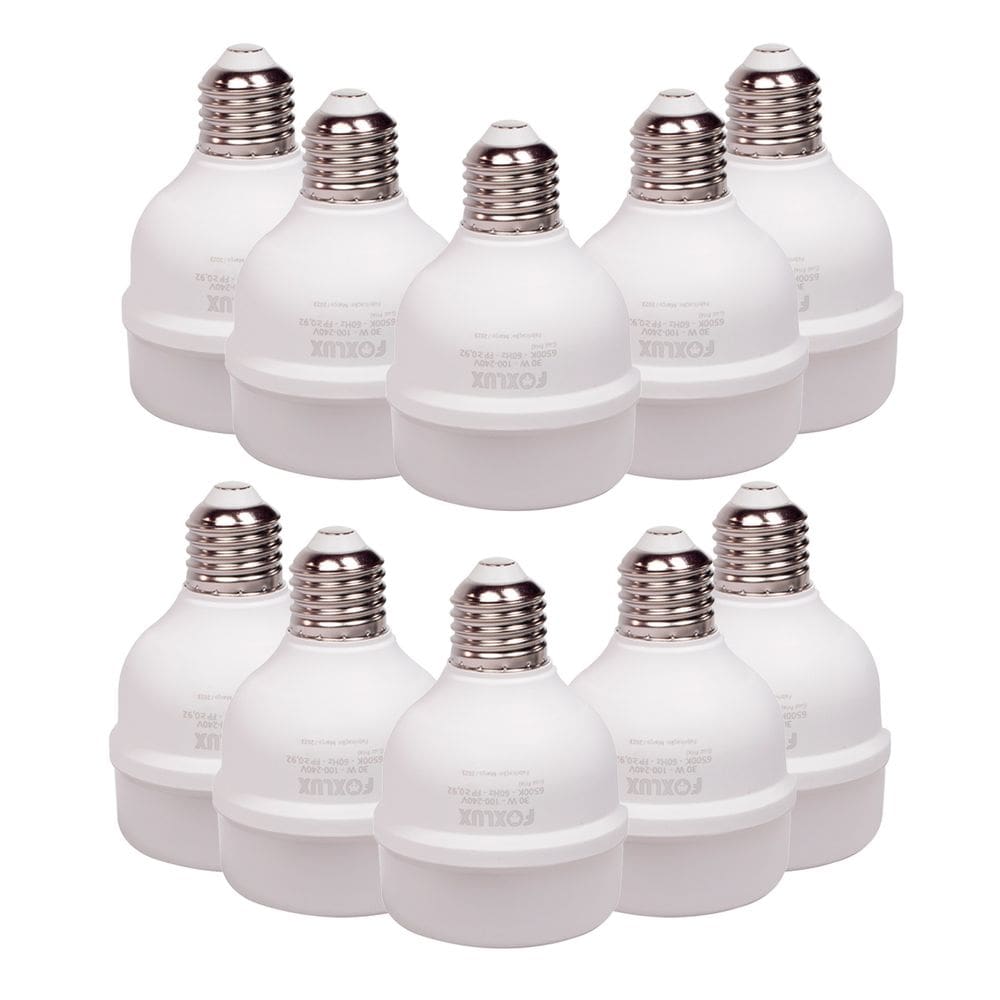 Kit 10 Lâmpada LED 30W Bulbo Alta Pot Bivolt 6500K Foxlux