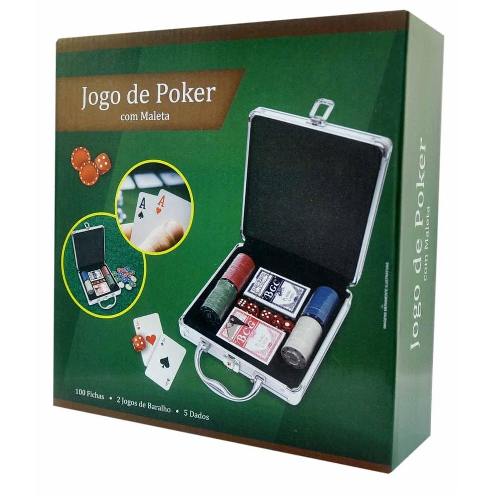 Jogo De Poker Maleta Alumínio 100 Fichas 2 Baralhos 5 Dados