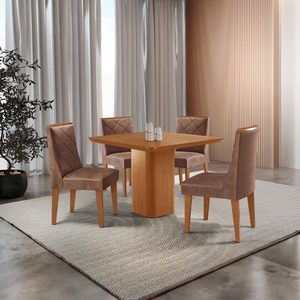Mesa de Jantar Eloise 90cm Tampo Canto Copo MDF Laminado com 4 Cadeiras Isadora Moderna Mobília