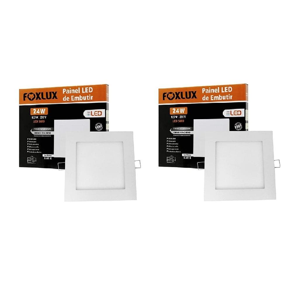Kit 2 Painel LED 24W Downlight Bivolt de Embutir Foxlux