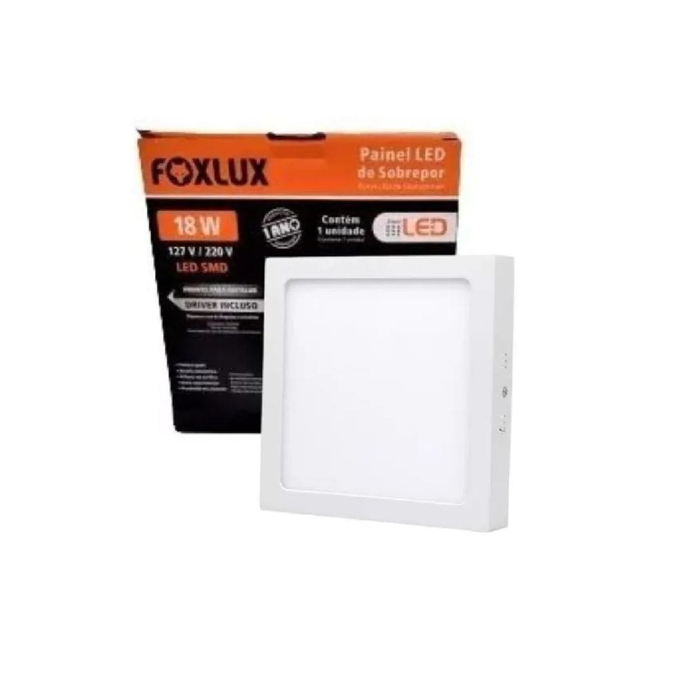 Painel Led Quadrado Sobrepor 18W 3000K Bivolt Foxlux