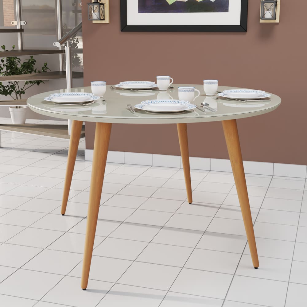 Mesa De Jantar Redonda 4 Lugares Com Pés Palito E Tampo De Vidro MDF