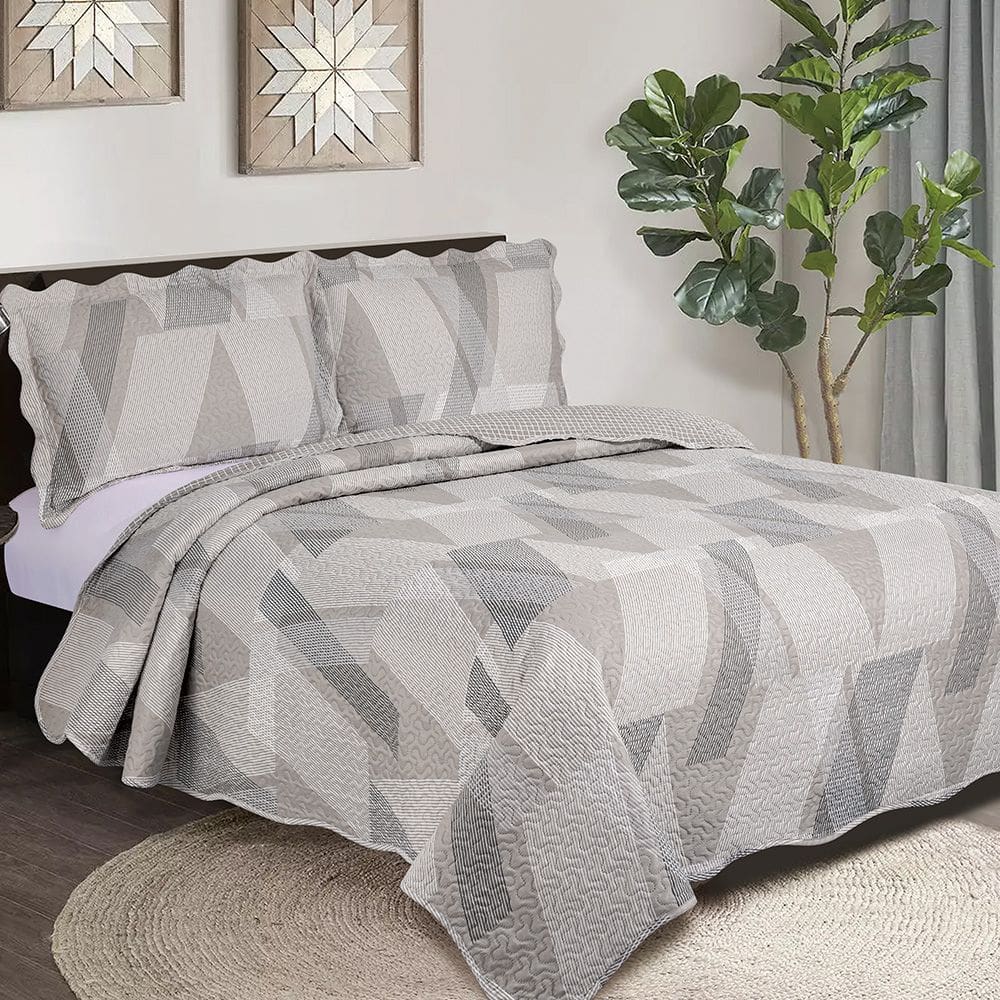 Colcha Cobre Leito Casal 3 peças dupla face Bordada Matelassê Estampada Camesa Platina