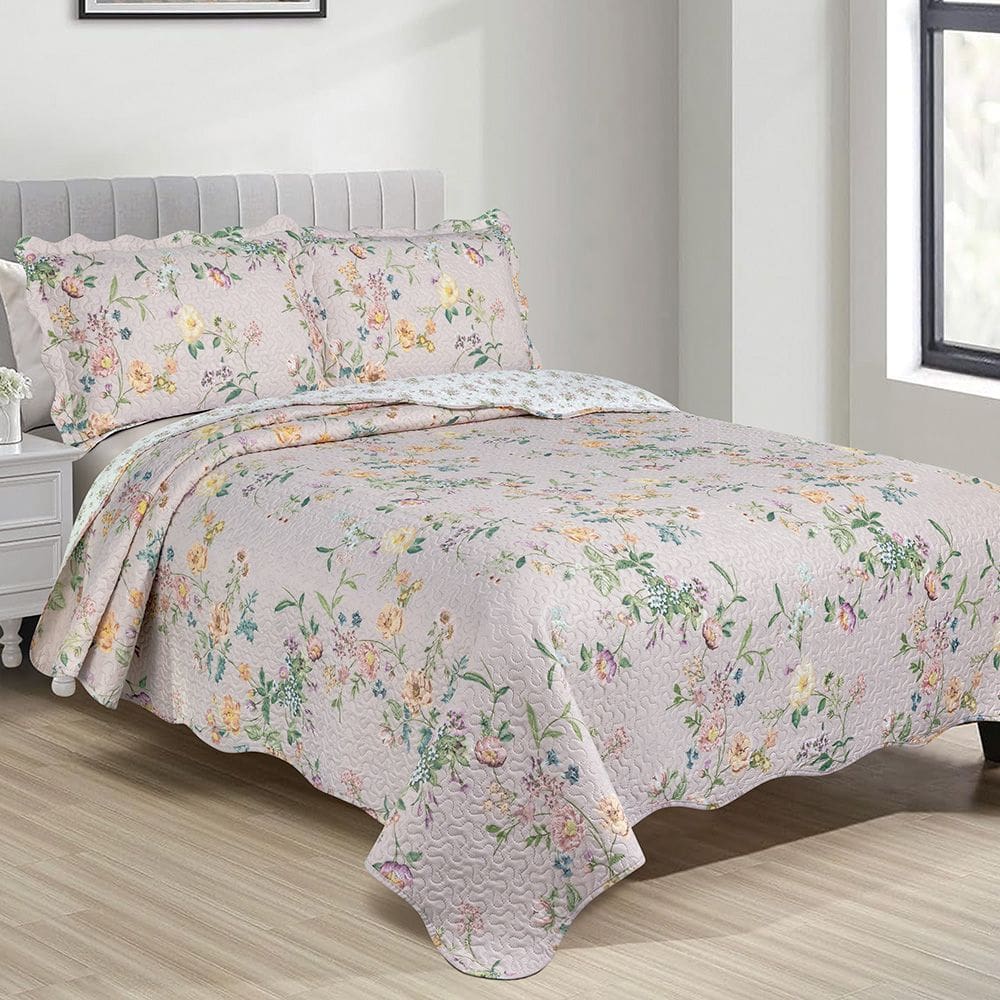 Colcha Cobre Leito Casal 3 peças dupla face Bordada Matelassê Estampada Camesa Esther