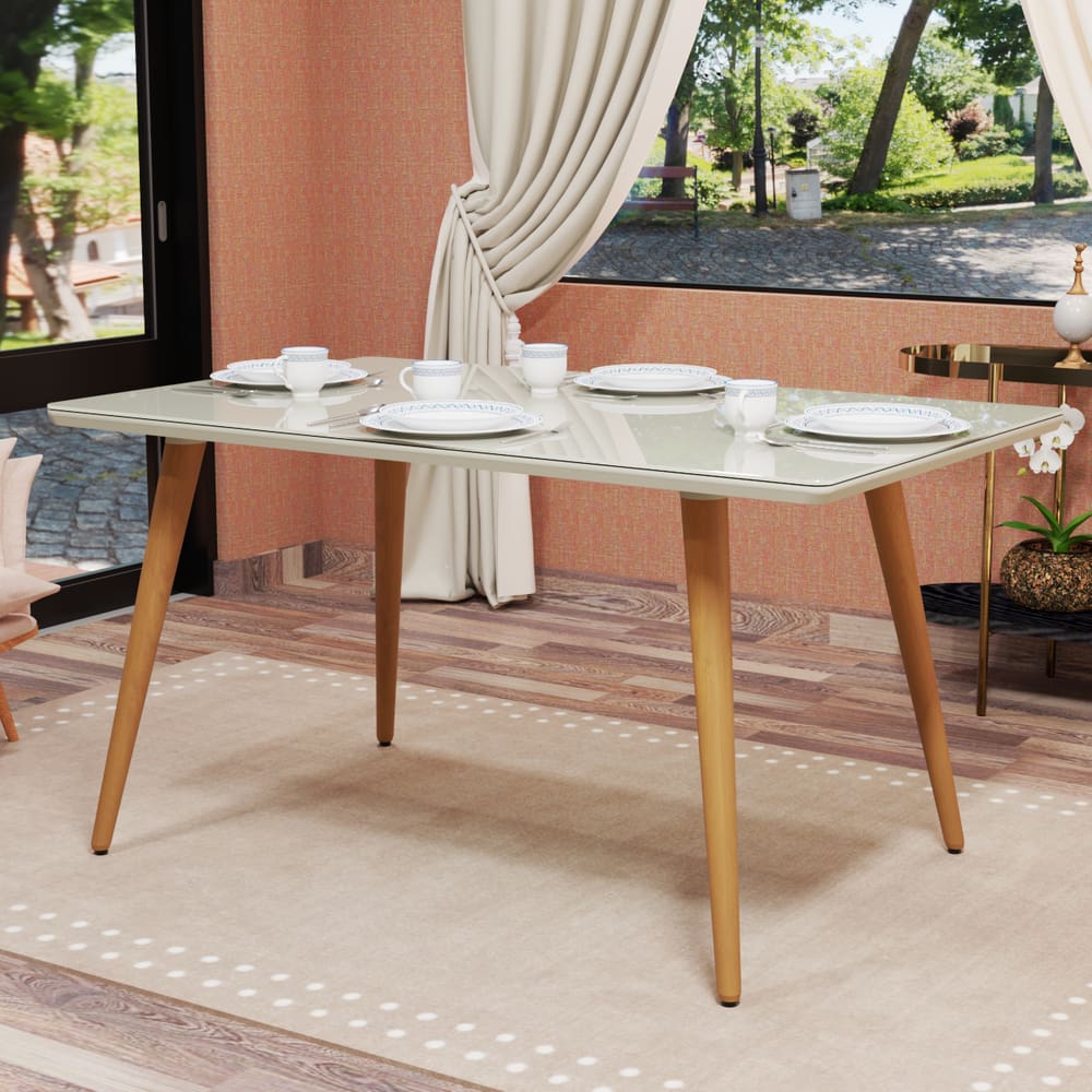 Mesa De Jantar 4 Lugares Estilo Retrô Pés Palito E Vidro MDF