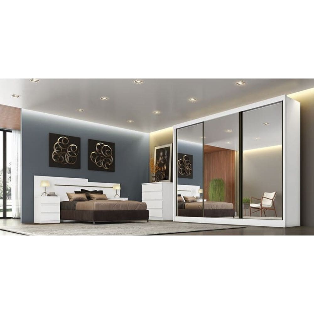 Guarda Roupa Casal Espelhado 6 Gavetas - Sollo-Branco - Móveis Novo Horizonte