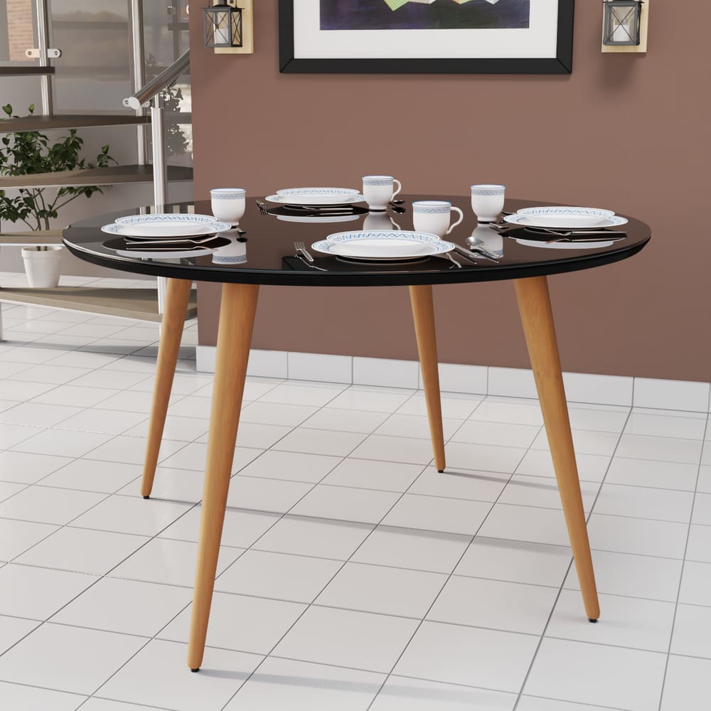 Mesa Redonda Para 4 Pessoas Com Tampo de Vidro E Pés Palito