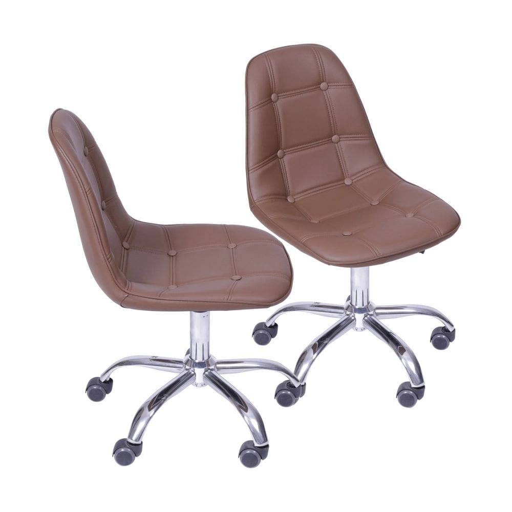 Kit 2 Cadeiras Escritório Eames Botonê com Rodízio Dkr Café