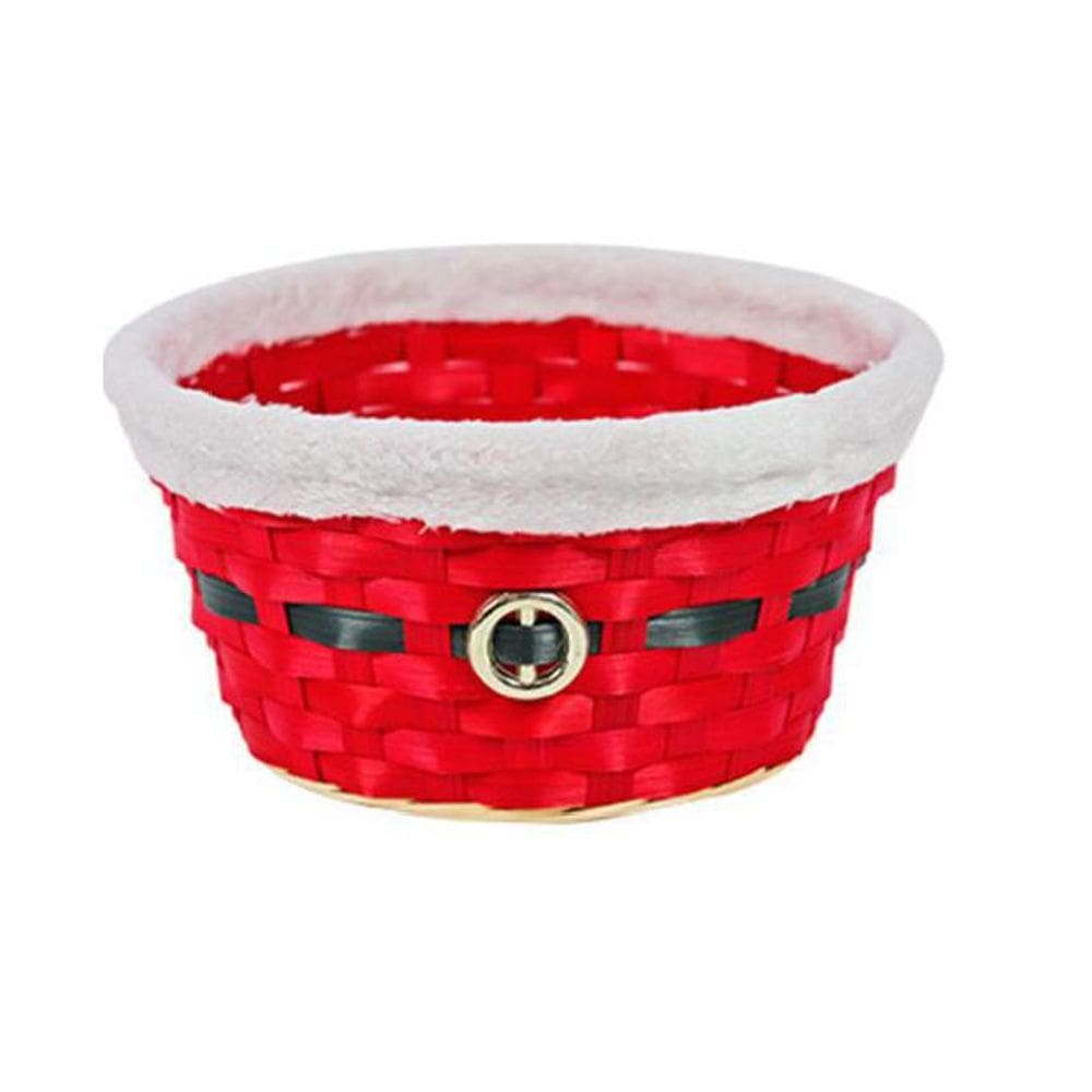 Cesta De Bambu Redonda Vermelho Cinto Preto E Borda Branca