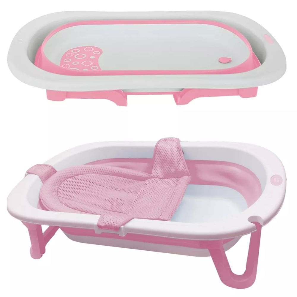 Banheira De Bebe Dobrável Retrátil Baby Rosa 31L C/ Almofada